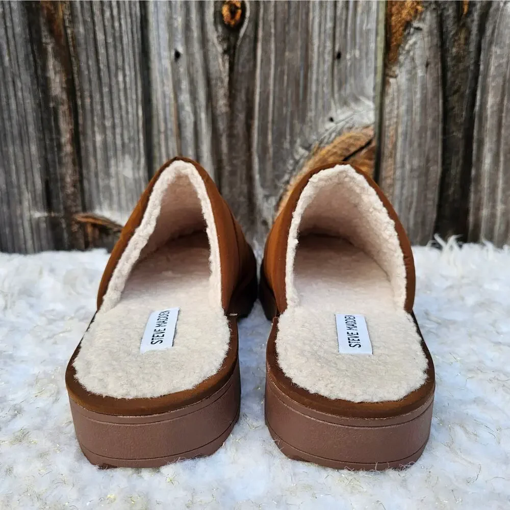 Quilted Slipper Steve Madden Chex Size 10 Faux Shearling Line Puffer Slide Brown - Picture 5 of 12